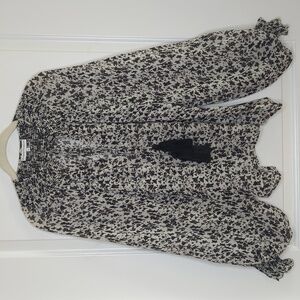 Karina Grimaldi Silk Oversized Balloon Sleeve Floral Print Top Black Ivory M